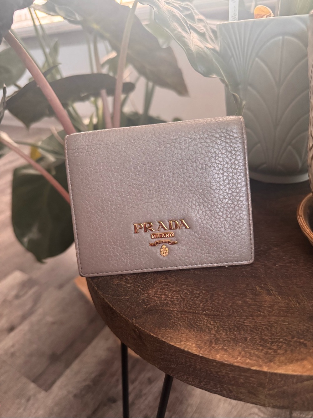 Authentic Prada Grey Grain Leather Bi-Fold Wallet